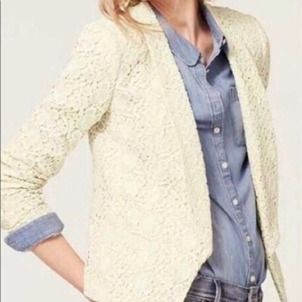 LOFT Cream Crochet Lace Blazer - Picture 3 of 12